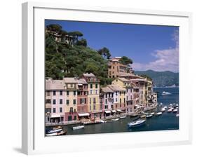 Coastal View, Village and Harbour and Yachts, Portofino, Liguria, Italy-Steve Vidler-Framed Photographic Print