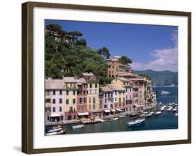 Coastal View, Village and Harbour and Yachts, Portofino, Liguria, Italy-Steve Vidler-Framed Photographic Print