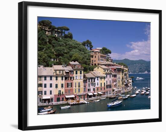 Coastal View, Village and Harbour and Yachts, Portofino, Liguria, Italy-Steve Vidler-Framed Photographic Print