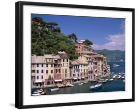 Coastal View, Village and Harbour and Yachts, Portofino, Liguria, Italy-Steve Vidler-Framed Photographic Print