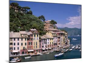 Coastal View, Village and Harbour and Yachts, Portofino, Liguria, Italy-Steve Vidler-Mounted Photographic Print