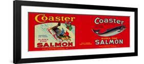 Coaster Salmon Label - Seattle, WA-Lantern Press-Framed Premium Giclee Print