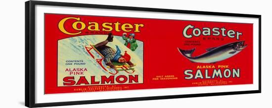 Coaster Salmon Label - Seattle, WA-Lantern Press-Framed Premium Giclee Print