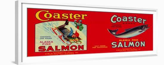 Coaster Salmon Label - Seattle, WA-Lantern Press-Framed Premium Giclee Print