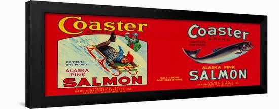 Coaster Salmon Label - Seattle, WA-Lantern Press-Framed Art Print