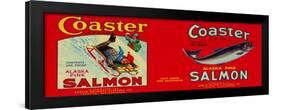 Coaster Salmon Label - Seattle, WA-Lantern Press-Framed Art Print