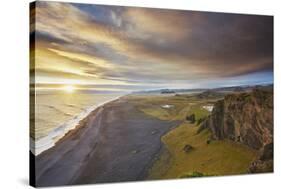 Coastline view from Dyrholaey Island, just before sunset, near Vik, south coast of Iceland-Nigel Hicks-Stretched Canvas