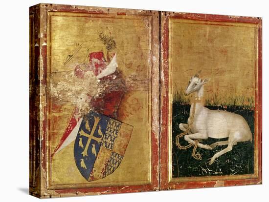 Coat of Arms and White Hart, from The Wilton Diptych, c.1395-99-Master of the Wilton Diptych-Stretched Canvas