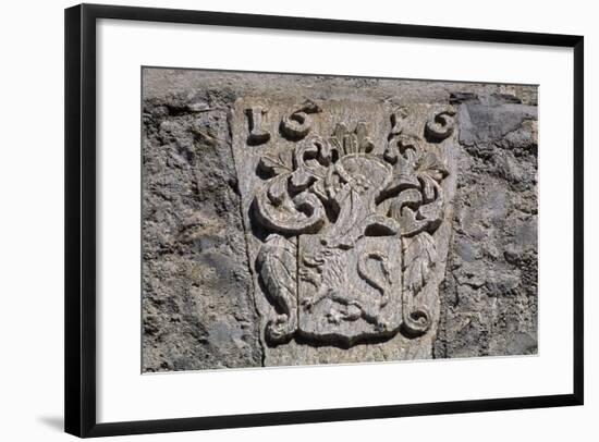 Coat of Arms in Stone with Lion Rampant, Picomtal Castle-null-Framed Giclee Print