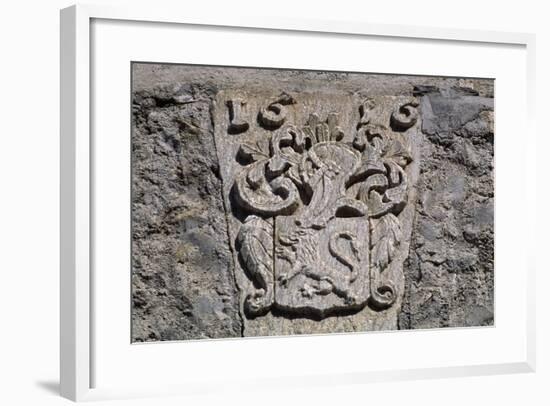 Coat of Arms in Stone with Lion Rampant, Picomtal Castle-null-Framed Giclee Print