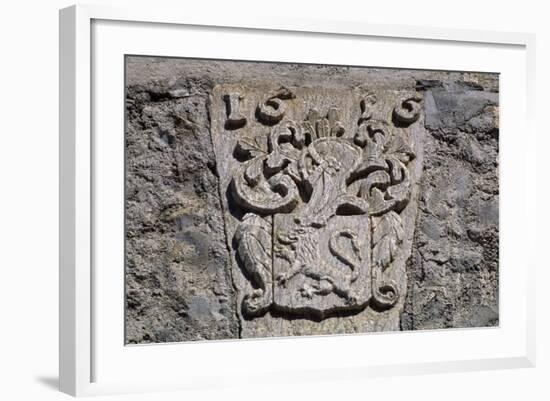 Coat of Arms in Stone with Lion Rampant, Picomtal Castle-null-Framed Giclee Print