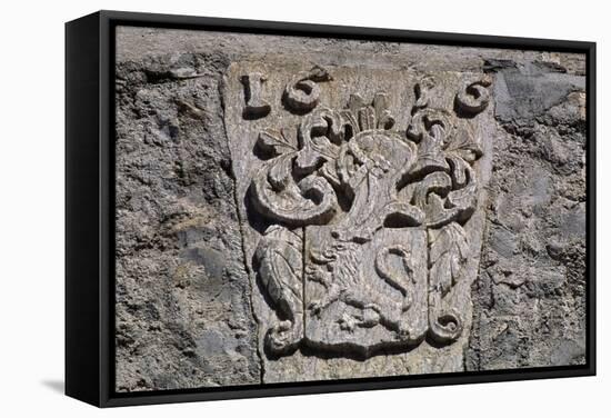 Coat of Arms in Stone with Lion Rampant, Picomtal Castle-null-Framed Stretched Canvas