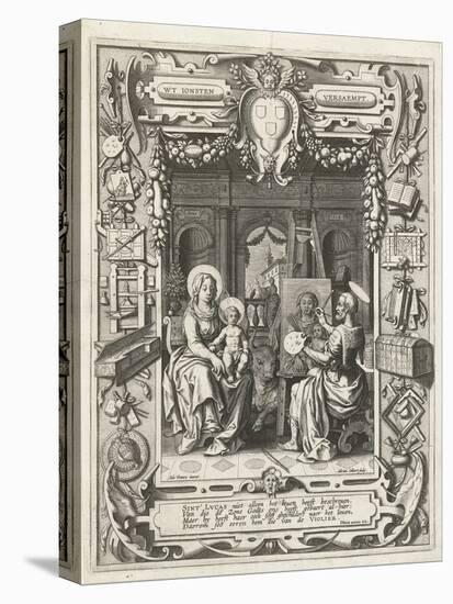 Coat of arms of the Guild of Saint Luke with Saint Luke painting Madonna and Child, 1620-21-Sebastian Vrancx-Stretched Canvas