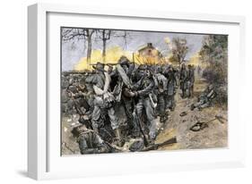 Cobb's and Kershaw's Confederate Troops Behind a Stone Wall Defending Fredericksburg, c.1862-null-Framed Giclee Print