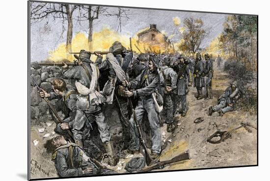 Cobb's and Kershaw's Confederate Troops Behind a Stone Wall Defending Fredericksburg, c.1862-null-Mounted Giclee Print