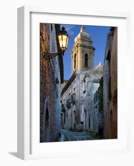 Cobbled Alleyway at Dusk, Erice, Sicily, Italy, Europe-Stuart Black-Framed Photographic Print