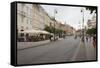 Cobbled Old Town Krakowskie Przedmiescie Street and street cafes, Warsaw, Poland, Europe-Jeremy Bright-Framed Stretched Canvas