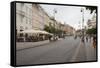 Cobbled Old Town Krakowskie Przedmiescie Street and street cafes, Warsaw, Poland, Europe-Jeremy Bright-Framed Stretched Canvas