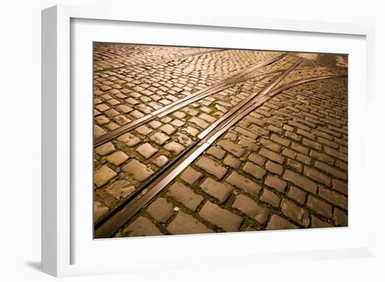 Cobbled Street at Night Dublin Ireland-Felipe Rodríguez-Framed Photographic Print