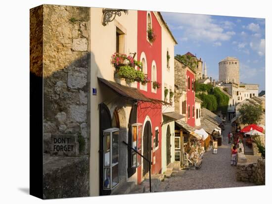 Cobbled Street Lined with Colourful Houses, Mostar, Bosnia and Herzegovina-Gavin Hellier-Stretched Canvas