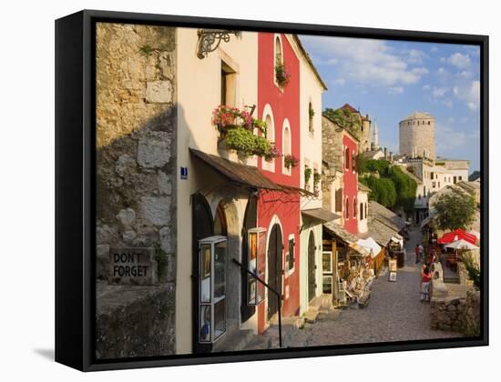 Cobbled Street Lined with Colourful Houses, Mostar, Bosnia and Herzegovina-Gavin Hellier-Framed Stretched Canvas