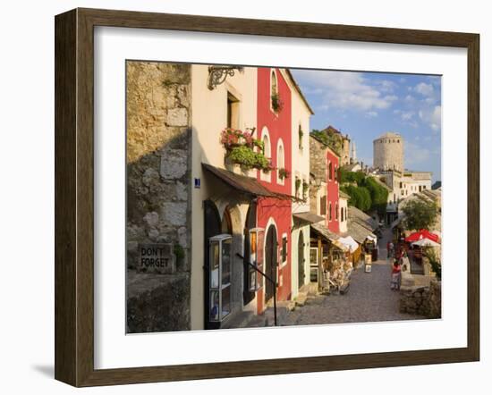 Cobbled Street Lined with Colourful Houses, Mostar, Bosnia and Herzegovina-Gavin Hellier-Framed Photographic Print