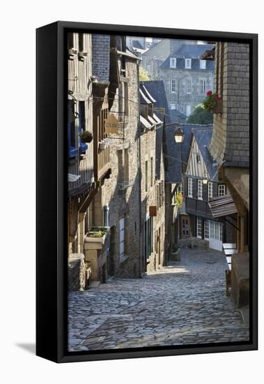 Cobbled Street, Rue Du Jerzual, Dinan, Cotes D'Armor, Brittany, France, Europe-Stuart Black-Framed Stretched Canvas