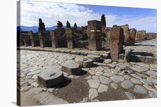 Cobbled Street Stepping Stones, Roman Ruins of Pompeii, UNESCO World Heritage Site, Campania, Italy-Eleanor Scriven-Stretched Canvas