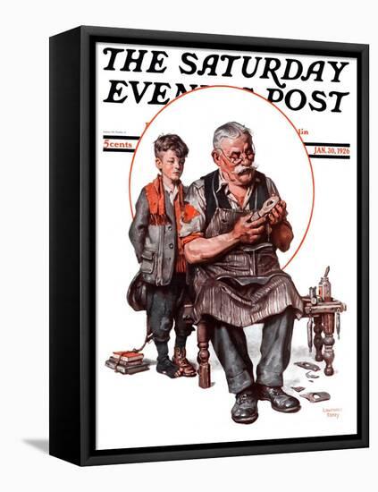 "Cobbler and Holey Shoe," Saturday Evening Post Cover, January 30, 1926-Lawrence Toney-Framed Stretched Canvas