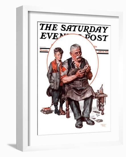 "Cobbler and Holey Shoe," Saturday Evening Post Cover, January 30, 1926-Lawrence Toney-Framed Giclee Print