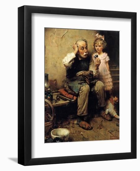 Cobbler Studying Doll’s Shoe-Norman Rockwell-Framed Premium Giclee Print