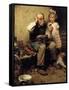 Cobbler Studying Doll’s Shoe-Norman Rockwell-Framed Stretched Canvas