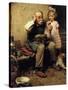 Cobbler Studying Doll’s Shoe-Norman Rockwell-Stretched Canvas