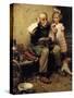 Cobbler Studying Doll’s Shoe-Norman Rockwell-Stretched Canvas