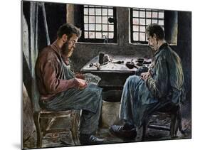 Cobblers at Work, Lithograph, Belgium, 19th Century-null-Mounted Giclee Print