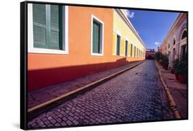 Cobblestone Reflections in Old San Juan-George Oze-Framed Stretched Canvas