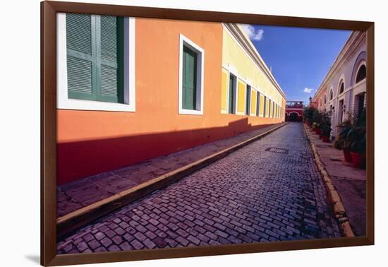 Cobblestone Reflections in Old San Juan-George Oze-Framed Photographic Print