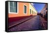 Cobblestone Reflections in Old San Juan-George Oze-Framed Stretched Canvas