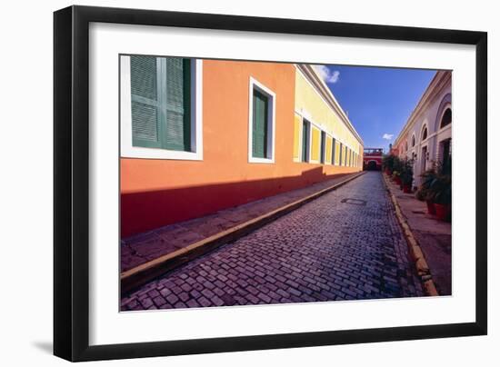 Cobblestone Reflections in Old San Juan-George Oze-Framed Photographic Print