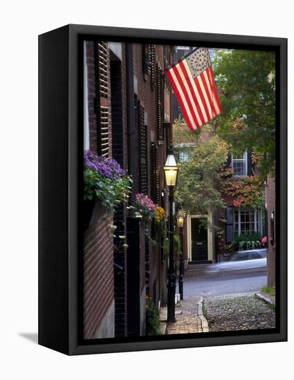 Cobblestone Street and Historic Homes of Beacon Hill, Boston, Massachusetts, USA-Merrill Images-Framed Stretched Canvas