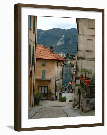 Cobblestone Street Down to Waterfront, Lake Orta, Orta, Italy-Lisa S. Engelbrecht-Framed Premium Photographic Print