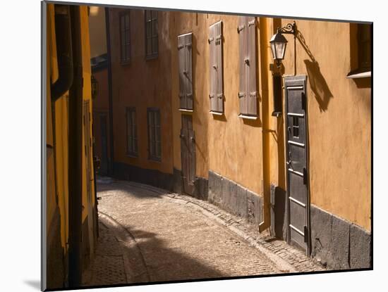 Cobblestone Street in Gamla Stan, Iron Cellar Door and Old Lamp, Stockholm, Sweden-Per Karlsson-Mounted Photographic Print