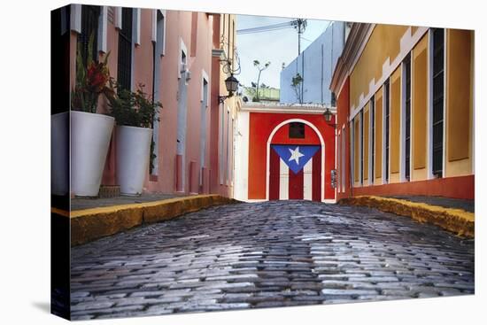 Cobblestone Street in Old San Juan, Puerto Rico-George Oze-Stretched Canvas