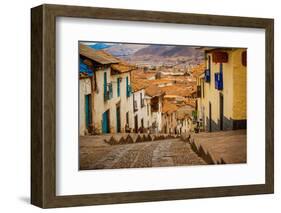 Cobblestone Street Scene, Cusco, Peru, South America-Laura Grier-Framed Photographic Print