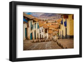 Cobblestone Street Scene, Cusco, Peru, South America-Laura Grier-Framed Photographic Print