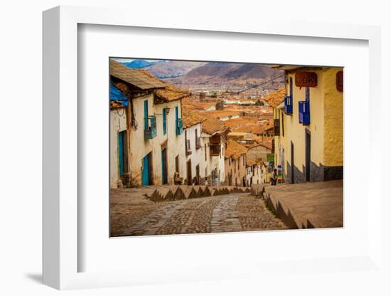 Cobblestone Street Scene, Cusco, Peru, South America-Laura Grier-Framed Photographic Print