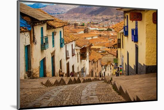 Cobblestone Street Scene, Cusco, Peru, South America-Laura Grier-Mounted Photographic Print