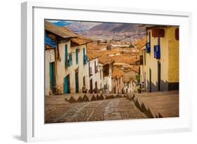 Cobblestone Street Scene, Cusco, Peru, South America-Laura Grier-Framed Photographic Print