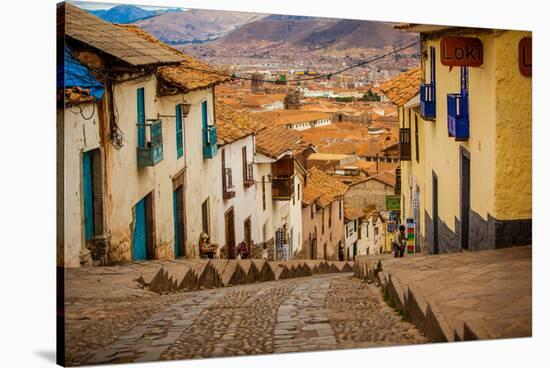 Cobblestone Street Scene, Cusco, Peru, South America-Laura Grier-Stretched Canvas