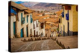 Cobblestone Street Scene, Cusco, Peru, South America-Laura Grier-Stretched Canvas